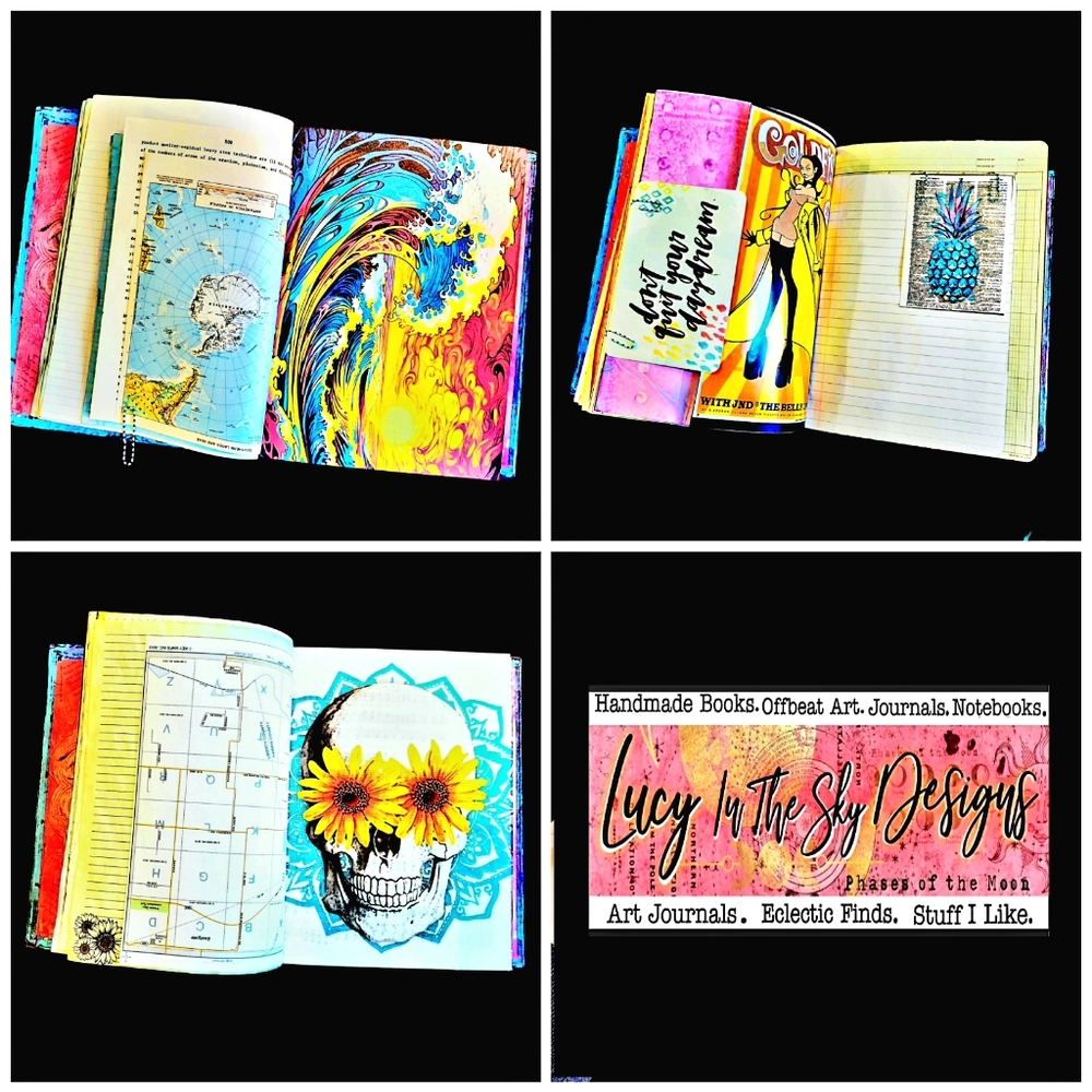 Junk Art Journal Creepy Cute Mermaid Large Creative Book Whimsical Nautical Fun - Picture 8 of 12